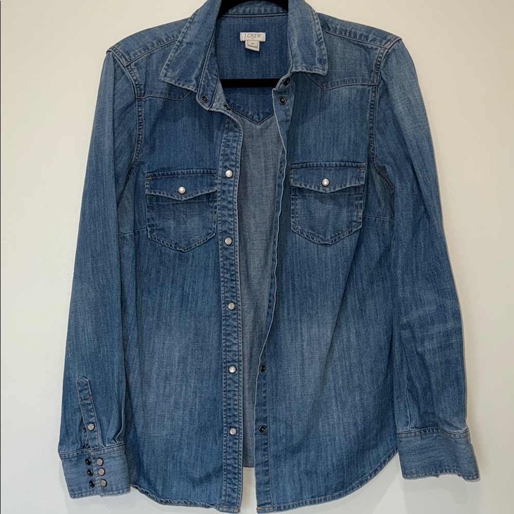 J.Crew Factory Blue Denim Button-Up Shirt Size Medium